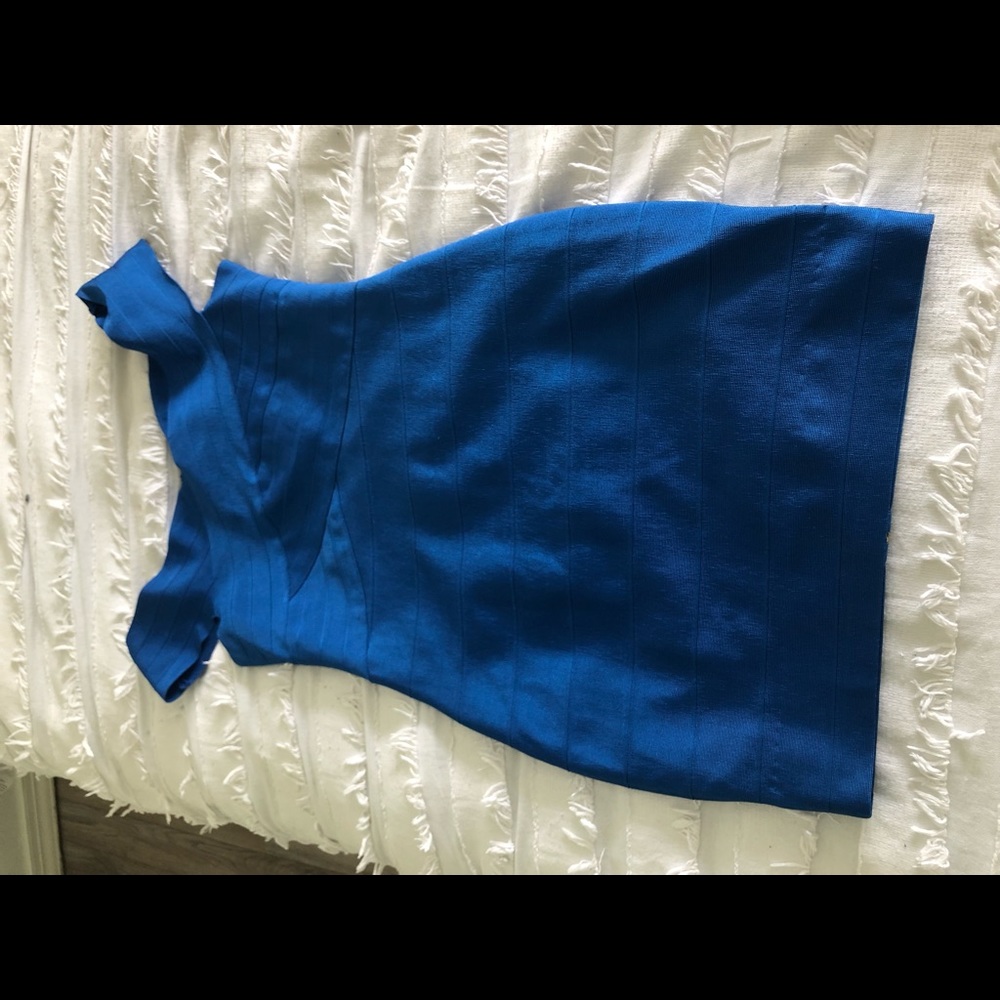 Blue off the shoulder bandage dress